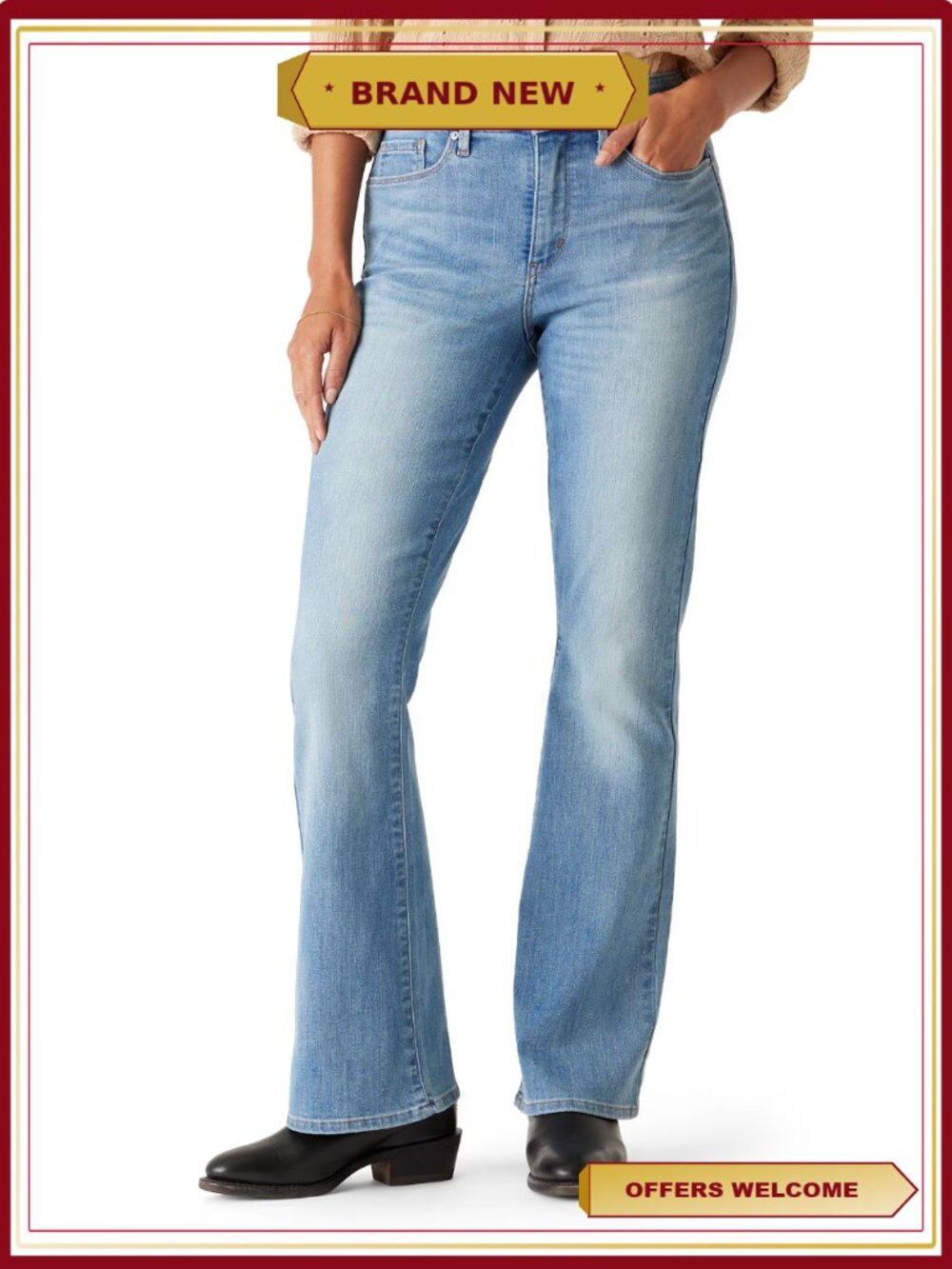 Mid Rise Bootcut Jeans with Tummy Control Stretch Denim